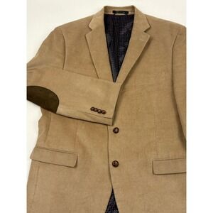 VTG Chaps Tan Corduroy Sport Coat Suede Elbow Patches Basket Weave Buttons 44R
